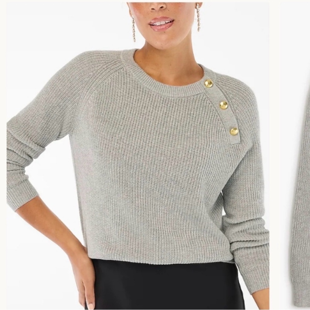 J. Crew Raglan Gray Knit Gold Button Sweater